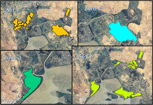Sample collage showing locations of levee breaches of the Suisun Marsh.